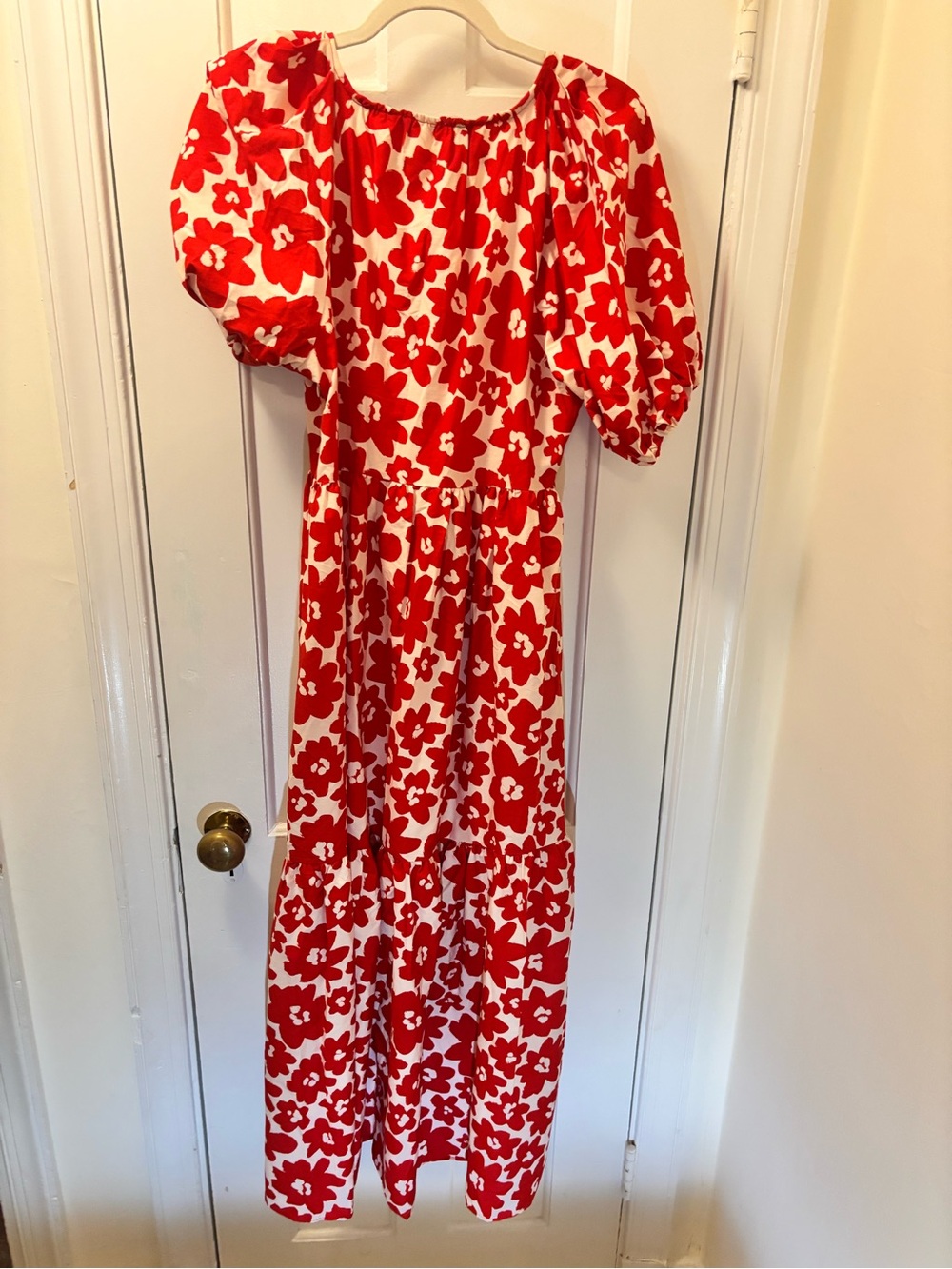 Zara Red and White Floral Puff-Sleeve Maxi Dress - Picture 2 of 7